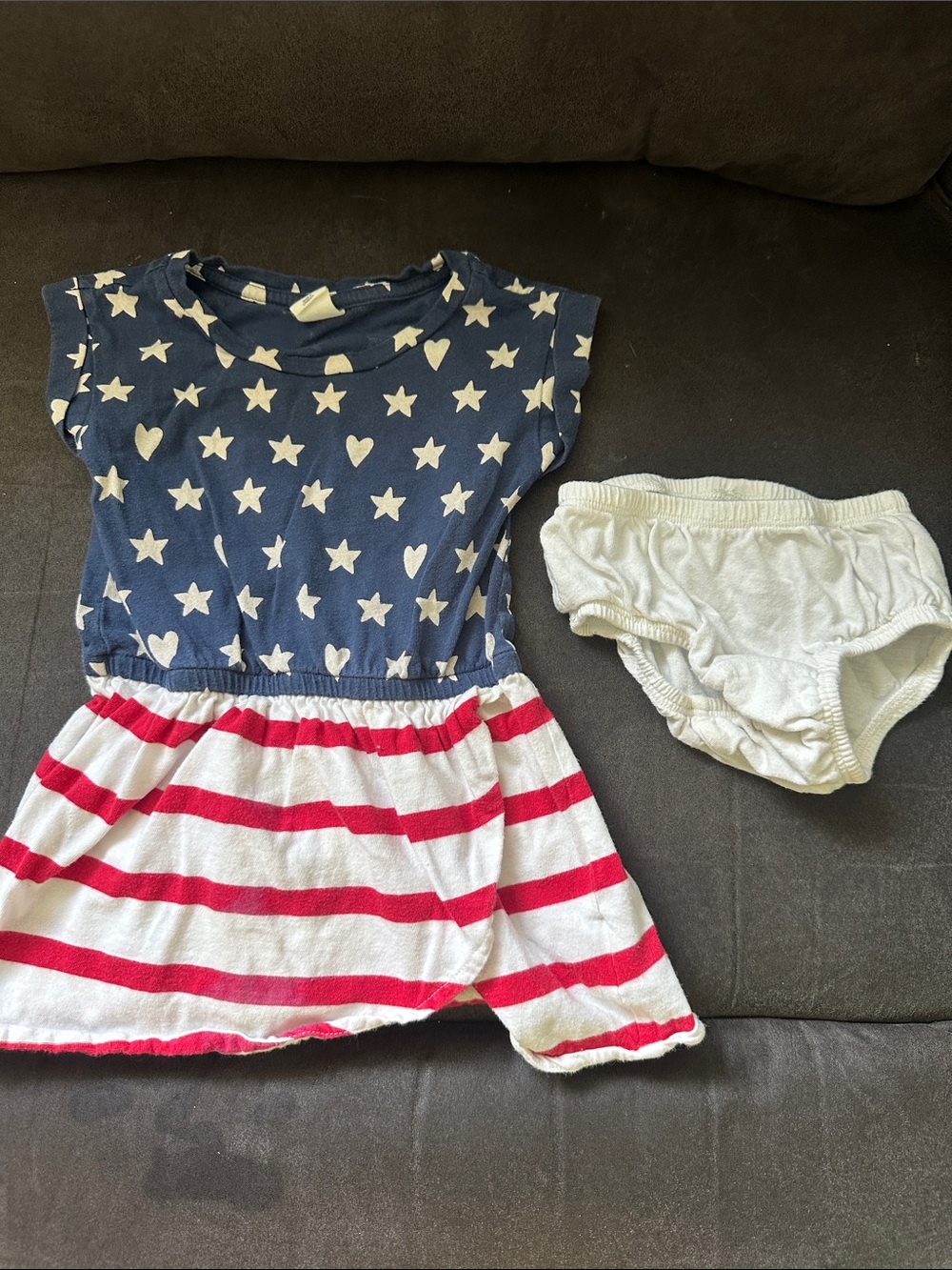 GAP Navy Star Top with Red & White Striped Skirt and White Bloomers